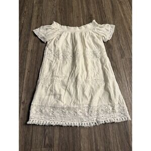 American Eagle Outfitters Ivory Cotton Embroidered Off Shoulder Tunic‎ Dress M